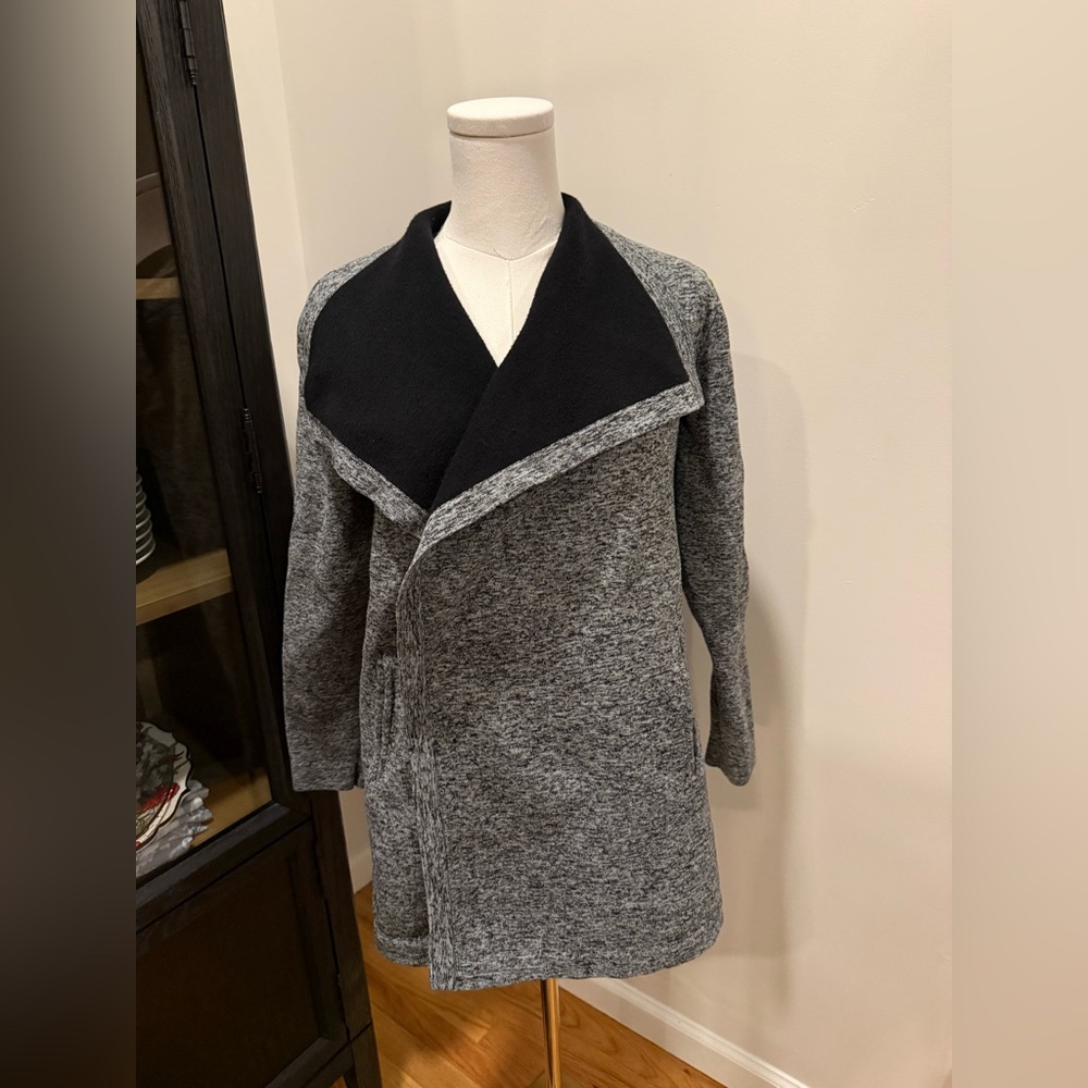 Gray and Black Cozy Open Front Sweater Coat
